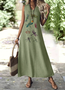 Femmes Plain Vert Col V Confortable Robe Maxi Décontracté