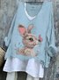 T-shirts Rétro Printemps / Automne PÂQUES (lapin) Micro-élasticité Quotidien Ample Régulier Trapèze Régulier pour Femmes