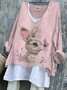 T-shirts Rétro Printemps / Automne PÂQUES (lapin) Micro-élasticité Quotidien Ample Régulier Trapèze Régulier pour Femmes