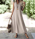 Femmes Plain Abricot Col V Confortable Robe Maxi Décontracté