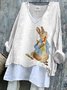 T-shirts en Lin Printemps / Automne PÂQUES (lapin) Polyester Micro-élasticité Quotidien Manches Longues Régulier Trapèze pour Femmes