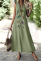Femmes Plain Vert Col V Confortable Robe Maxi Décontracté