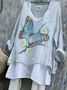 T-shirts Femmes Décontracté Printemps / Automne Papillon Micro-élasticité Quotidien Ample Manches Longues Régulier Trapèze