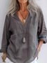 Chemises Décontracté Plain Printemps / Automne en Lin Col V Quotidien Coupe Régulière Manches Longues Régulier pour Femmes