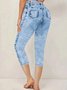 Pantalons Femmes Décontracté Été Imprimé graphique en faux denim Viscose Micro-élasticité Quotidien Taille Élastique Corsaire Droit