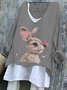 T-shirts Rétro Printemps / Automne PÂQUES (lapin) Micro-élasticité Quotidien Ample Régulier Trapèze Régulier pour Femmes