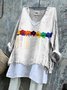 T-shirts Femmes en Lin Floral Printemps / Automne Polyester Col V Micro-élasticité Quotidien Manches Longues Régulier