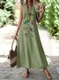 Femmes Plain Vert Col V Confortable Robe Maxi Décontracté