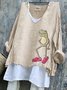 T-shirts Rétro Imprimé d'Animal Printemps / Automne Polyester Micro-élasticité Quotidien Manches Longues Régulier Trapèze pour Femmes