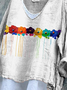 T-shirts Femmes en Lin Floral Printemps / Automne Polyester Col V Micro-élasticité Quotidien Manches Longues Régulier