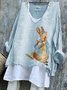 T-shirts en Lin Printemps / Automne PÂQUES (lapin) Polyester Micro-élasticité Quotidien Manches Longues Régulier Trapèze pour Femmes