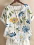 Blouses Décontracté Floral Été Coton Aucune élasticité Coupe Régulière Col Rond Régulier Droit pour Femmes