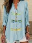 Blouses Décontracté Printemps / Automne Libellule Col V Aucune élasticité Quotidien Ample Manches Longues en Mélangé de Coton pour Femmes