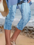 Pantalons Femmes Décontracté Floral Été Imprimé Naturel Taille Élastique Corsaire Régulier T.-N.-L.