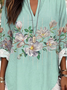 Blouses Élégant Floral Été Ample Demi Manche Col Châle Régulier Droit Régulier pour Femmes