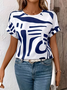 T-shirts Décontracté Abstrait Été Imprimé Micro-élasticité Quotidien Ample Jersey Col Rond pour Femmes