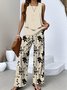 Deux Pièces Ensembles Femmes Décontracté Floral Été Quotidien Coupe Régulière Sans Manches Top Avec Pantalons Trapèze Régulier