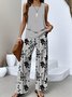 Deux Pièces Ensembles Femmes Décontracté Floral Été Quotidien Coupe Régulière Sans Manches Top Avec Pantalons Trapèze Régulier