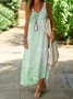 Femmes Floral Rose Col V Confortable Robe Maxi Décontracté