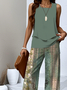 Deux Pièces Ensembles Décontracté Été Motif dégradé Polyester Aucune élasticité Coupe Régulière Top Avec Pantalons Trapèze Régulier pour Femmes