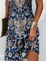 Femmes Floral Bleu Attaché au Cou Confortable Robe Mi-Longue Décontracté