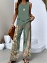 Deux Pièces Ensembles Décontracté Été Motif dégradé Polyester Aucune élasticité Coupe Régulière Top Avec Pantalons Trapèze Régulier pour Femmes
