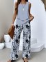 Deux Pièces Ensembles Femmes Décontracté Floral Été Quotidien Coupe Régulière Sans Manches Top Avec Pantalons Trapèze Régulier