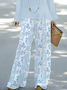 Deux Pièces Ensembles Femmes Décontracté Floral Printemps / Automne Naturel Aucune élasticité Ample Col Rond Top Avec Pantalons Droit