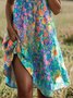 Femmes Floral Vert Col de Chemise Confortable Robe Mi-Longue Décontracté
