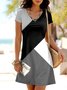 Femmes Bloc de Couleur Noir-bleu Col V Confortable Robe Maxi Décontracté