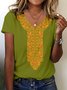 T-shirts Femmes Décontracté Floral Été Polyester Col V Quotidien Coupe Régulière Manches Courtes Régulier