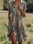 Femmes Floral Brun Col de Chemise Confortable Robe Mi-Longue Décontracté