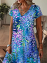 Femmes Floral Comme Image Col V Confortable Robe Maxi Décontracté