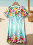Femmes Floral Comme Image Col V Confortable Robe Mi-Longue Décontracté