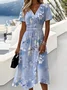 Femmes Floral Rose Col V Confortable Robe Maxi Décontracté