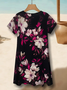 Femmes Floral Rouge Col V Confortable Robe Mi-Longue Décontracté