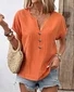 T-shirts en Lin Plain Été Polyester Col V Micro-élasticité Manches Courtes Droit Régulier pour Femmes