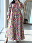 Femmes Floral Bleu Marine Col Rond Confortable Robe Maxi Décontracté