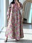 Femmes Floral Bleu Marine Col Rond Confortable Robe Maxi Décontracté