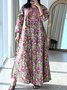 Femmes Floral Bleu Marine Col Rond Confortable Robe Maxi Décontracté