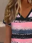 T-shirts Femmes Rayé Décontracté Été Col V Imprimé Ample Jersey Régulier Régulier