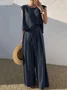 Deux Pièces Ensembles Simple Plain Été en Lin Micro-élasticité Vacances Col Rond Top Avec Pantalons Droit pour Femmes
