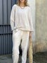 Deux Pièces Ensembles Décontracté Plain Printemps / Automne Coton Naturel Coupe Régulière Manches Longues Col Rond Trapèze pour Femmes
