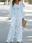 Deux Pièces Ensembles Femmes Décontracté Floral Printemps / Automne Naturel Aucune élasticité Ample Col Rond Top Avec Pantalons Droit