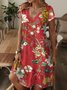 Femmes Floral Rouge Col V Confortable Robe Maxi Décontracté