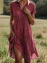 Femmes Pois Polka Bleu Col Châle Confortable Imprimé Robe de Longueur Au Genou Décontracté