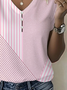 T-shirts Femmes Rayé Décontracté Été Col V Imprimé Micro-élasticité Quotidien Ample Régulier