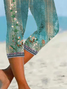 Pantalons Décontracté Floral Été Imprimé Viscose Quotidien Coupe Régulière Corsaire Régulier pour Femmes