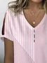 T-shirts Femmes Rayé Décontracté Été Col V Imprimé Micro-élasticité Quotidien Ample Régulier