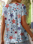 T-shirts Femmes Décontracté Été Drapeau des États-Unis Col V Coupe Régulière Manches Courtes Régulier Trapèze Régulier